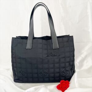 CHANEL Vintage New Travel Line Black Nylon Tote Bag MM Shoulder
